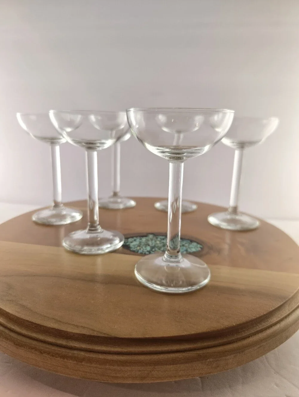 Vintage Blown Glass Coupe Glasses Thin Walled MCM Cocktail Stemware Set of 6